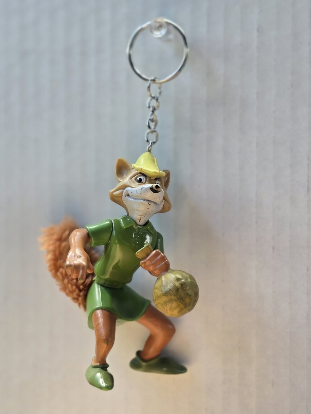 Fox Robin Hood Toy Figure Keychain w/ Faux Fur Fluffy Tail 1995 3.5" Tall Disney